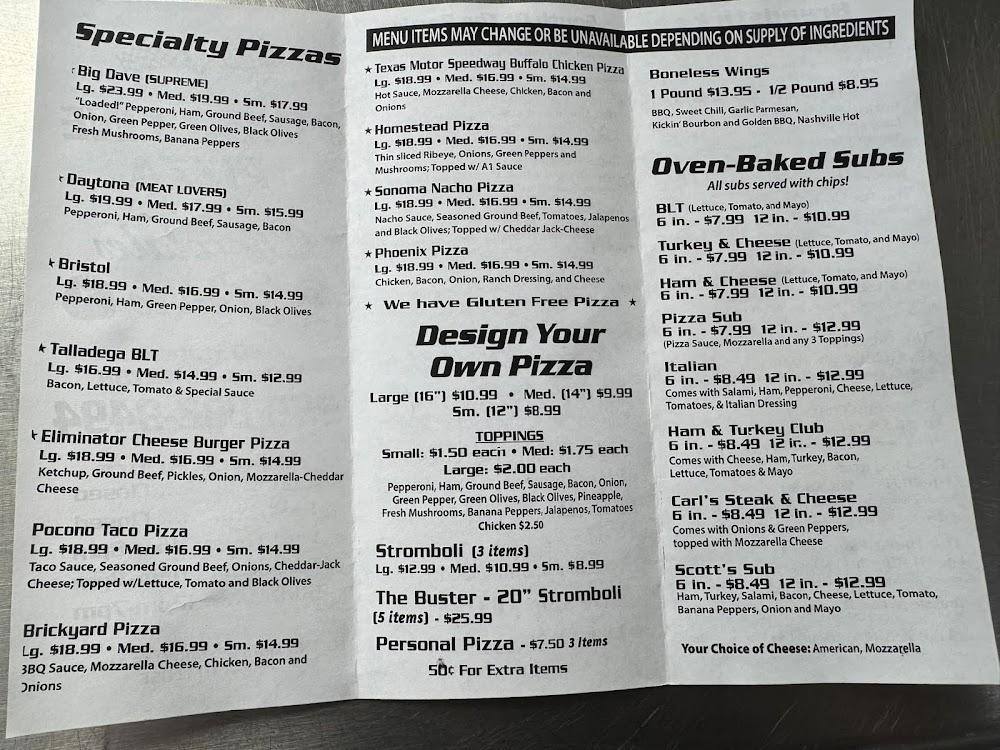 FINISH LINE PIZZA Menu image 1